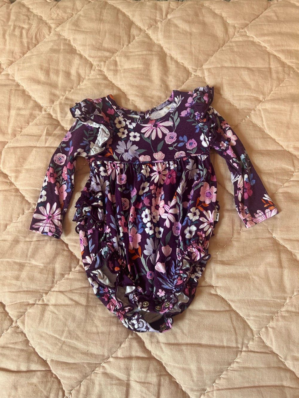 Little Sleepies Purple Floral Ruffle Long-Sleeve One-Piece